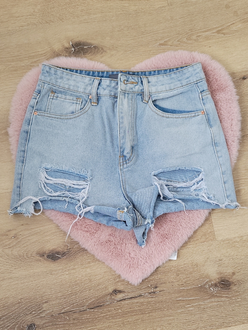 High-Rise Light Blue Distressed Women's Denim Shorts